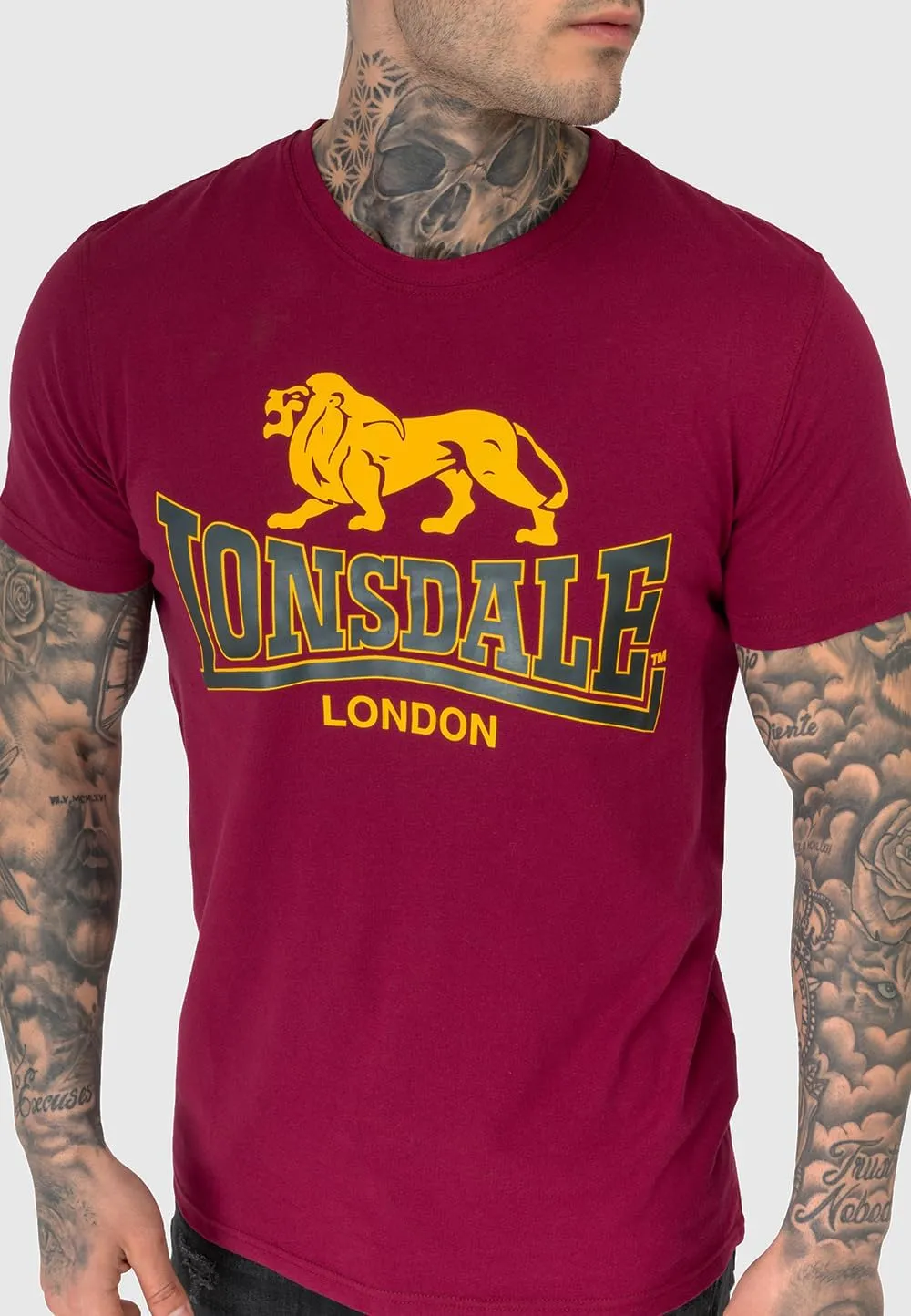 Lonsdale Men's T-Shirt Classic Logo Lion 100% Cotton Regular Fit