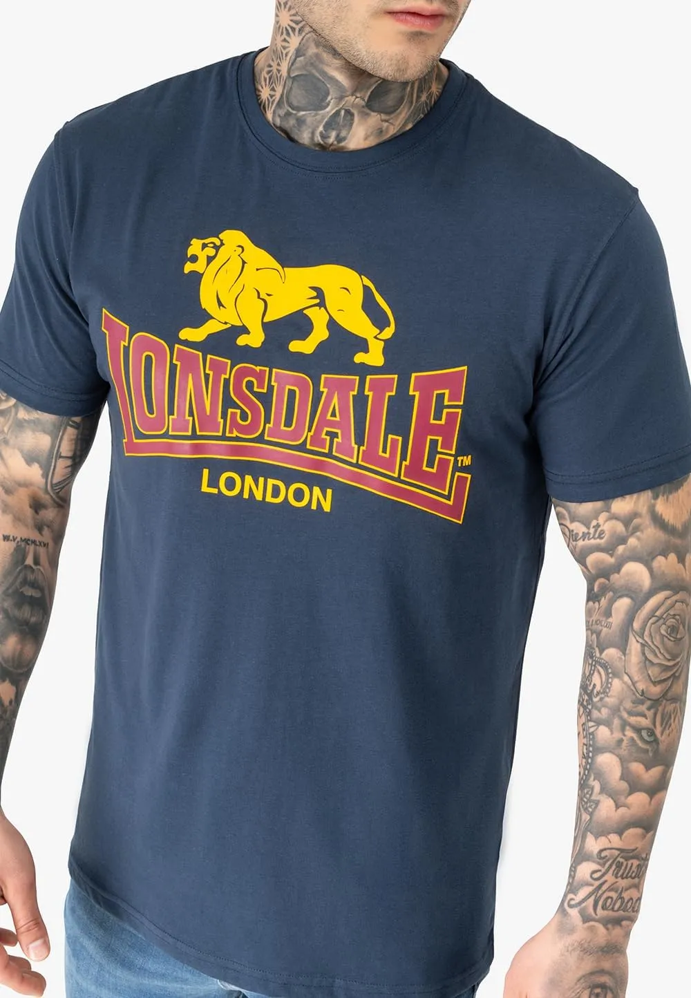 Lonsdale Men's T-Shirt Classic Logo Lion 100% Cotton Regular Fit