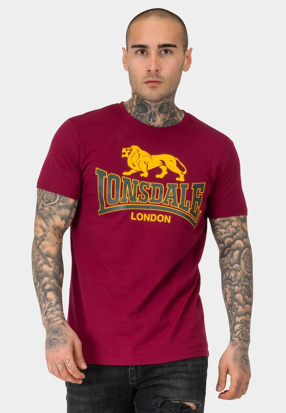 Lonsdale Men's T-Shirt Classic Logo Lion 100% Cotton Regular Fit