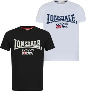 Lonsdale Mens Twin Pack Black & White T-Shirt with Lion and Union Jack Logo Pack of 2