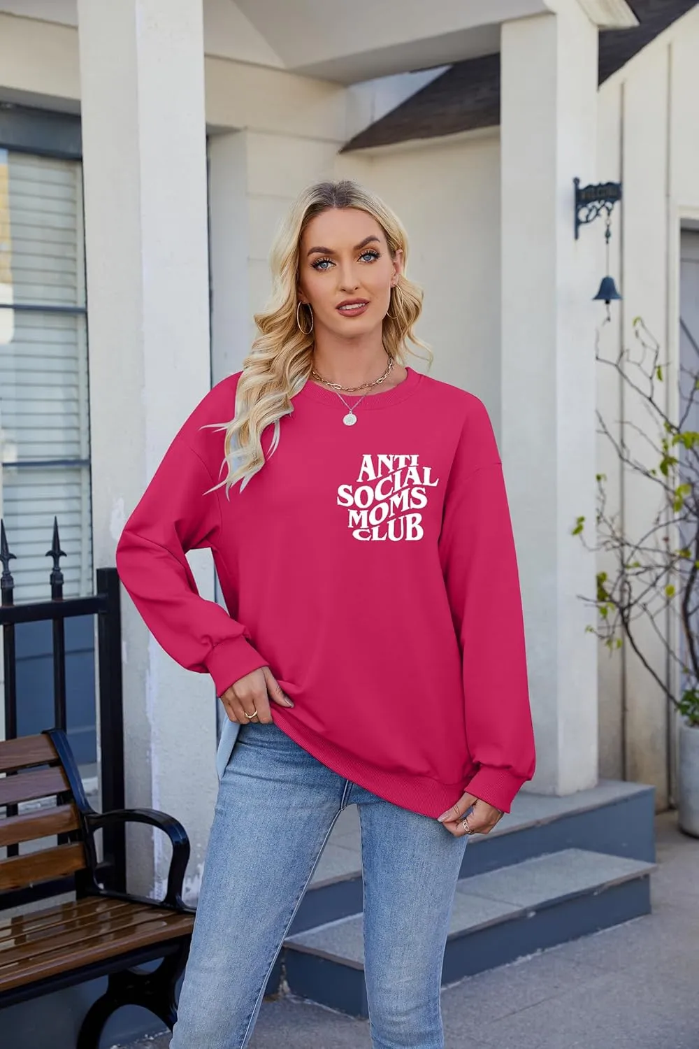 LOTUCY Crewneck Mama Sweatshirt Women Round Neck Casual Oversized Pullover Hoodies Long Sleeve Blouse Tops