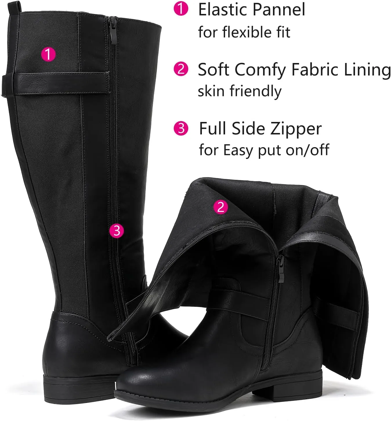 Luoika Women's Extra Wide Calf Knee High Boots, Wide Width Round-Toe Blocked Heel Winter Tall Boots.