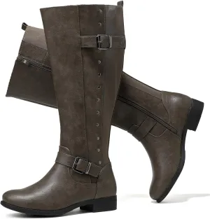 Luoika Women's Extra Wide Calf Knee High Boots, Wide Width Round-Toe Blocked Heel Winter Tall Boots.
