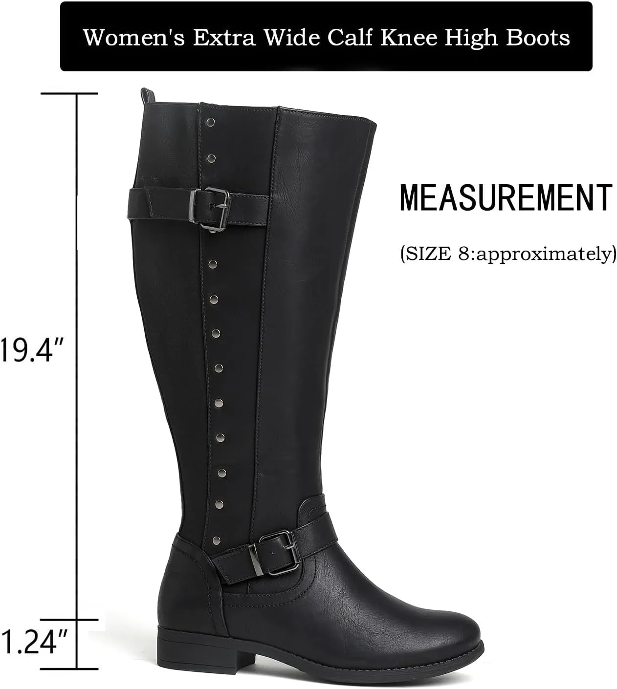 Luoika Women's Extra Wide Calf Knee High Boots, Wide Width Round-Toe Blocked Heel Winter Tall Boots.
