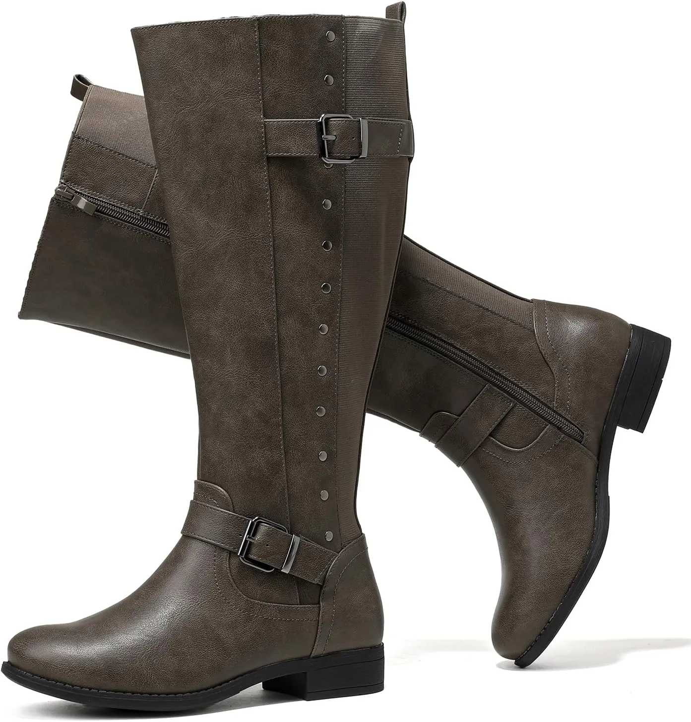 Luoika Women's Extra Wide Calf Knee High Boots, Wide Width Round-Toe Blocked Heel Winter Tall Boots.