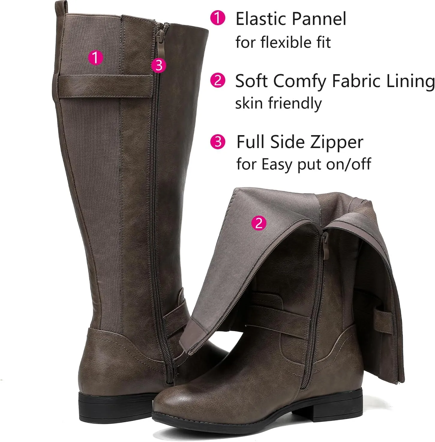 Luoika Women's Extra Wide Calf Knee High Boots, Wide Width Round-Toe Blocked Heel Winter Tall Boots.