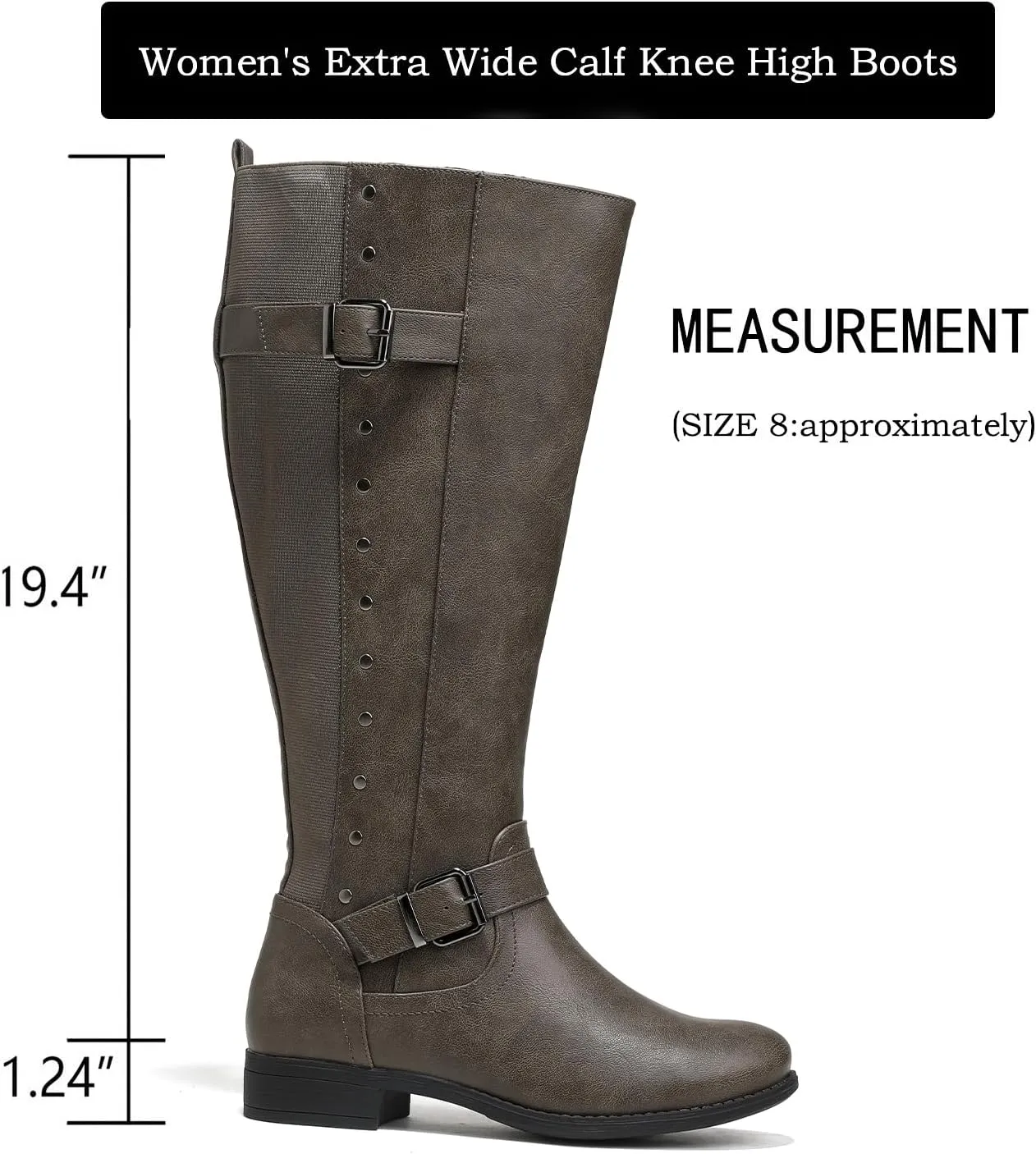 Luoika Women's Extra Wide Calf Knee High Boots, Wide Width Round-Toe Blocked Heel Winter Tall Boots.