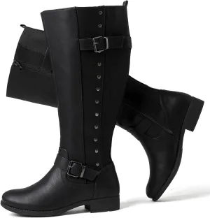 Luoika Women's Extra Wide Calf Knee High Boots, Wide Width Round-Toe Blocked Heel Winter Tall Boots.