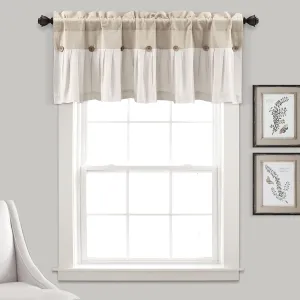 Lush Decor Linen Button Farmhouse Valance, 52" W x 18" L, Linen - Rustic Kitchen Valance With Coconut Husk Button Detail