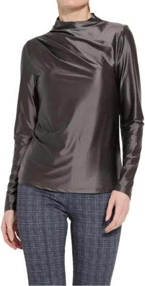 Lyssé Shalom Satin Shirt – Long Sleeve Blouse for Women and Asymmetrical Satin Top with Funnel Neck