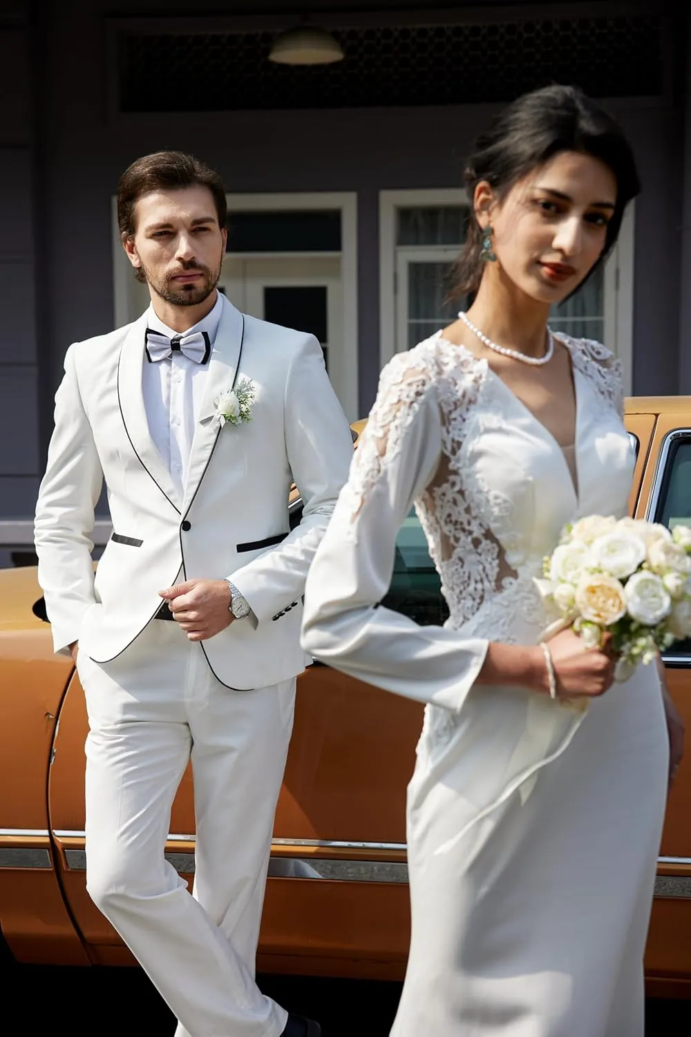 MAGE MALE Mens 2 Pieces Tuxedo Shawl Lapel Slim Fit One Button Color Clashing Design Suit Wedding Blazer Jacket and Pants Set