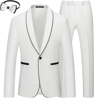 MAGE MALE Mens 2 Pieces Tuxedo Shawl Lapel Slim Fit One Button Color Clashing Design Suit Wedding Blazer Jacket and Pants Set