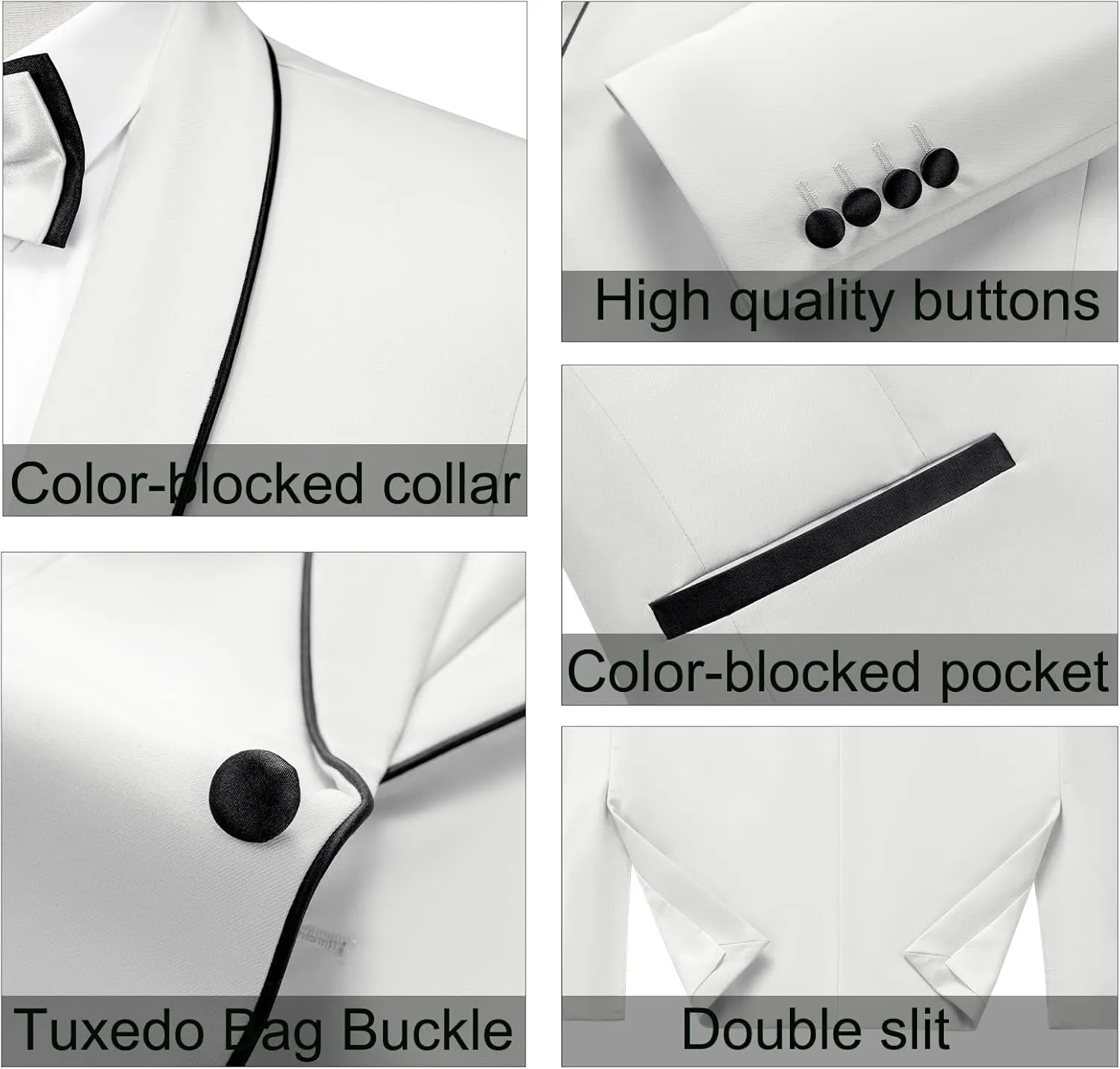 MAGE MALE Mens 2 Pieces Tuxedo Shawl Lapel Slim Fit One Button Color Clashing Design Suit Wedding Blazer Jacket and Pants Set