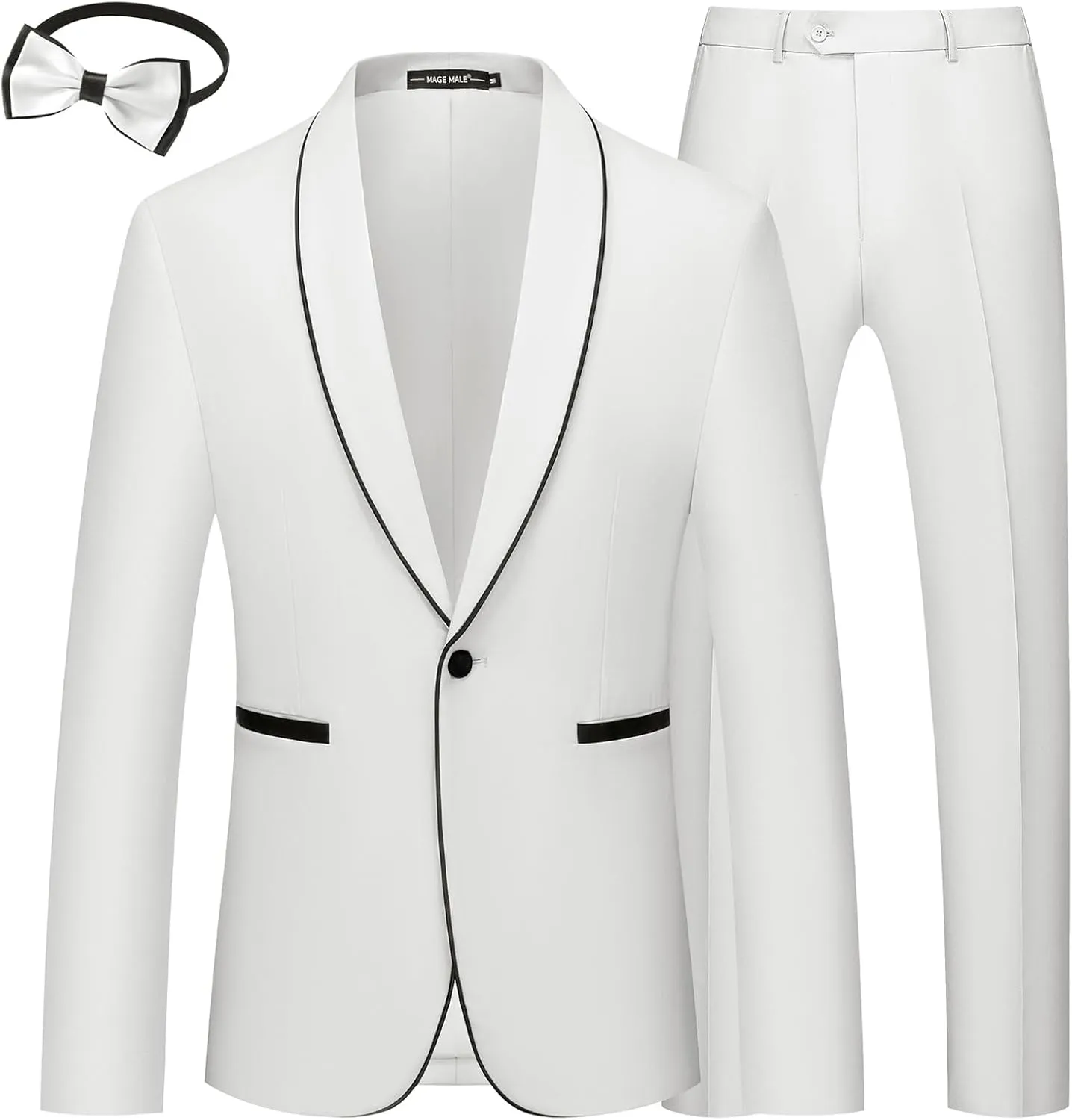MAGE MALE Mens 2 Pieces Tuxedo Shawl Lapel Slim Fit One Button Color Clashing Design Suit Wedding Blazer Jacket and Pants Set