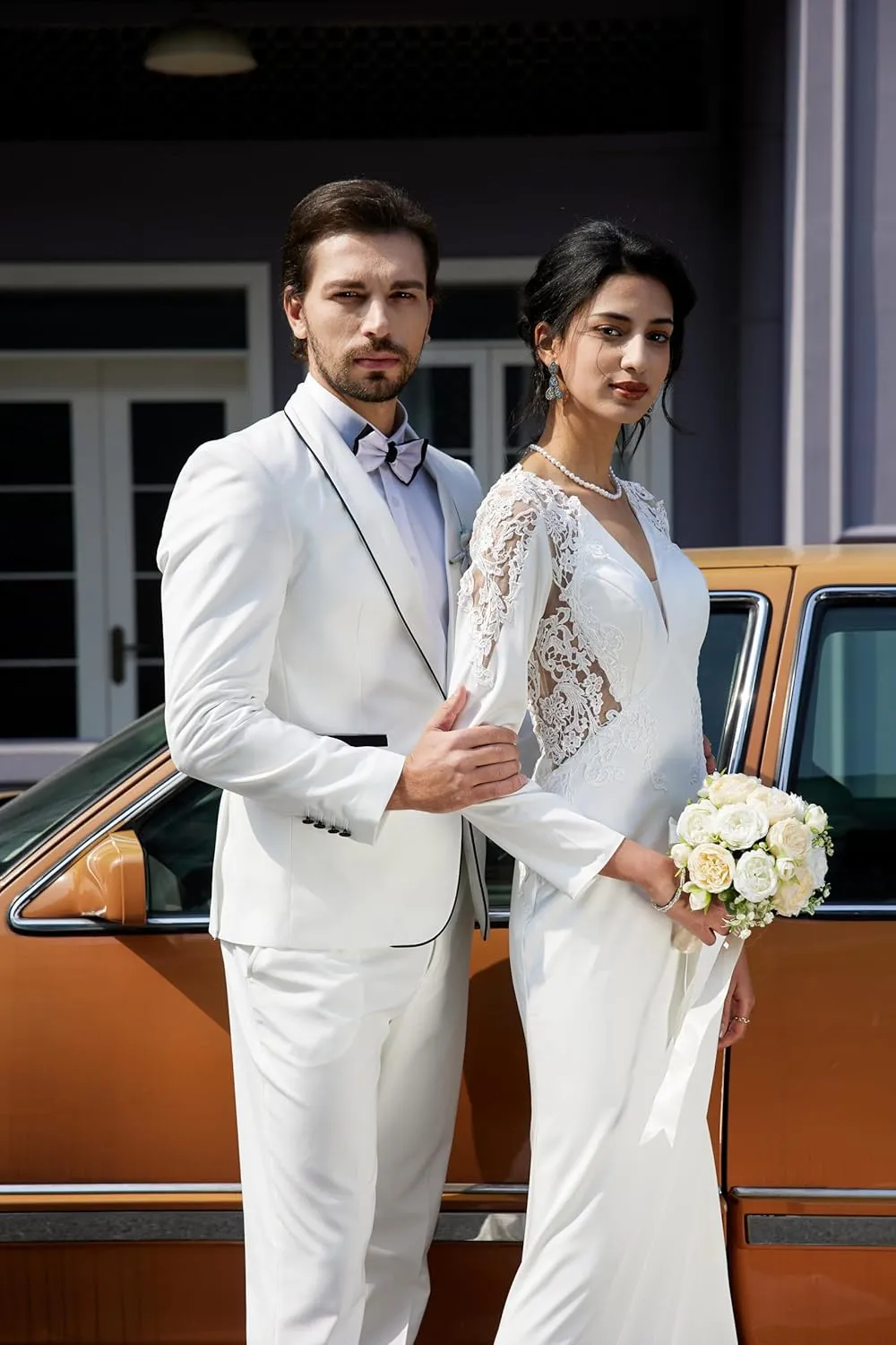 MAGE MALE Mens 2 Pieces Tuxedo Shawl Lapel Slim Fit One Button Color Clashing Design Suit Wedding Blazer Jacket and Pants Set