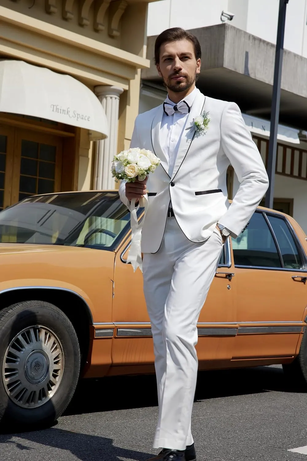 MAGE MALE Mens 2 Pieces Tuxedo Shawl Lapel Slim Fit One Button Color Clashing Design Suit Wedding Blazer Jacket and Pants Set