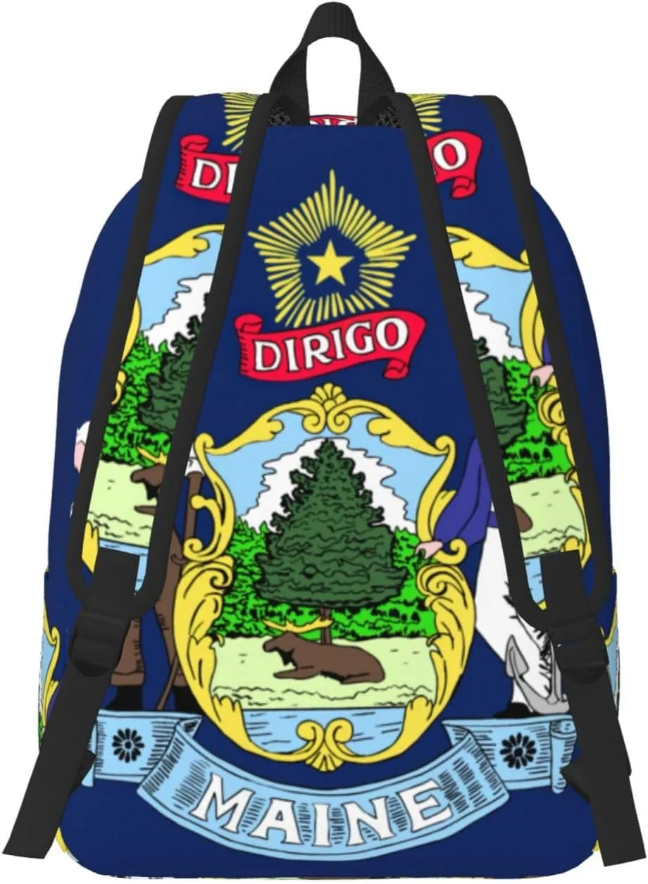 Maine State Flag Print Laptop Backpack For Women Travel Canvas Bookbag For Men Outdoor Fashion Casual Daypack