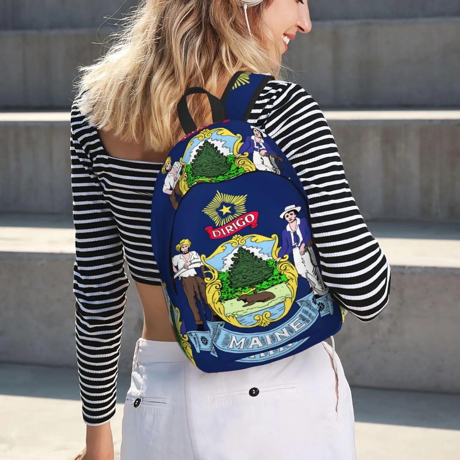Maine State Flag Print Laptop Backpack For Women Travel Canvas Bookbag For Men Outdoor Fashion Casual Daypack