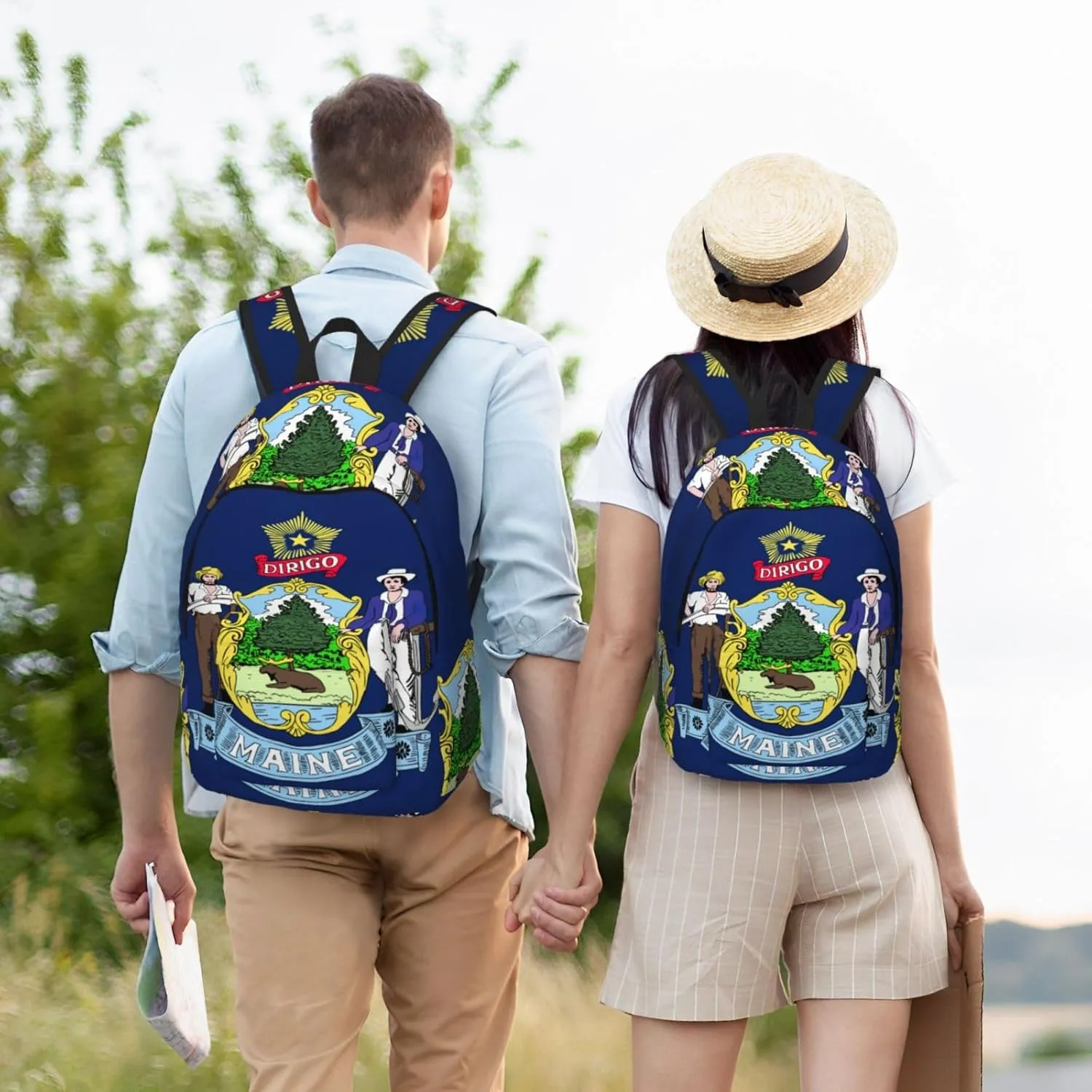 Maine State Flag Print Laptop Backpack For Women Travel Canvas Bookbag For Men Outdoor Fashion Casual Daypack