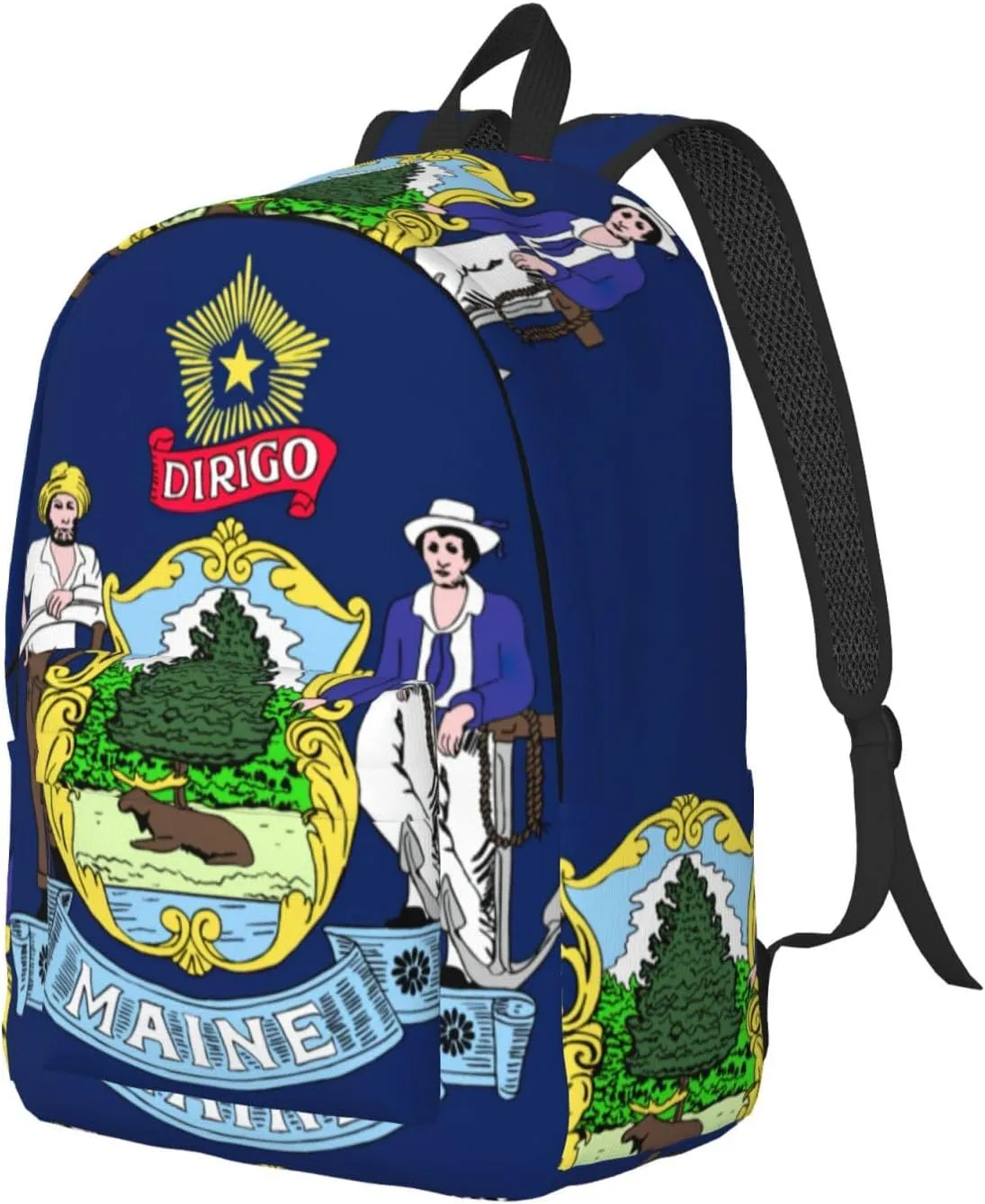 Maine State Flag Print Laptop Backpack For Women Travel Canvas Bookbag For Men Outdoor Fashion Casual Daypack