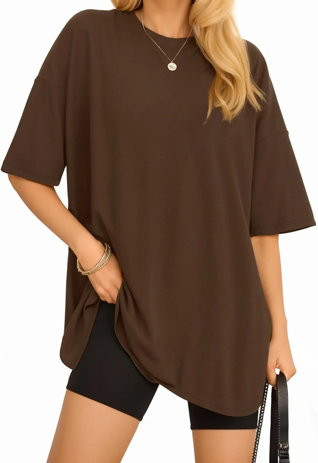 MANGOPOP Women's Oversized T Shirts Short Sleeve Crewneck Loose Fit Tops Summer Basic Tee