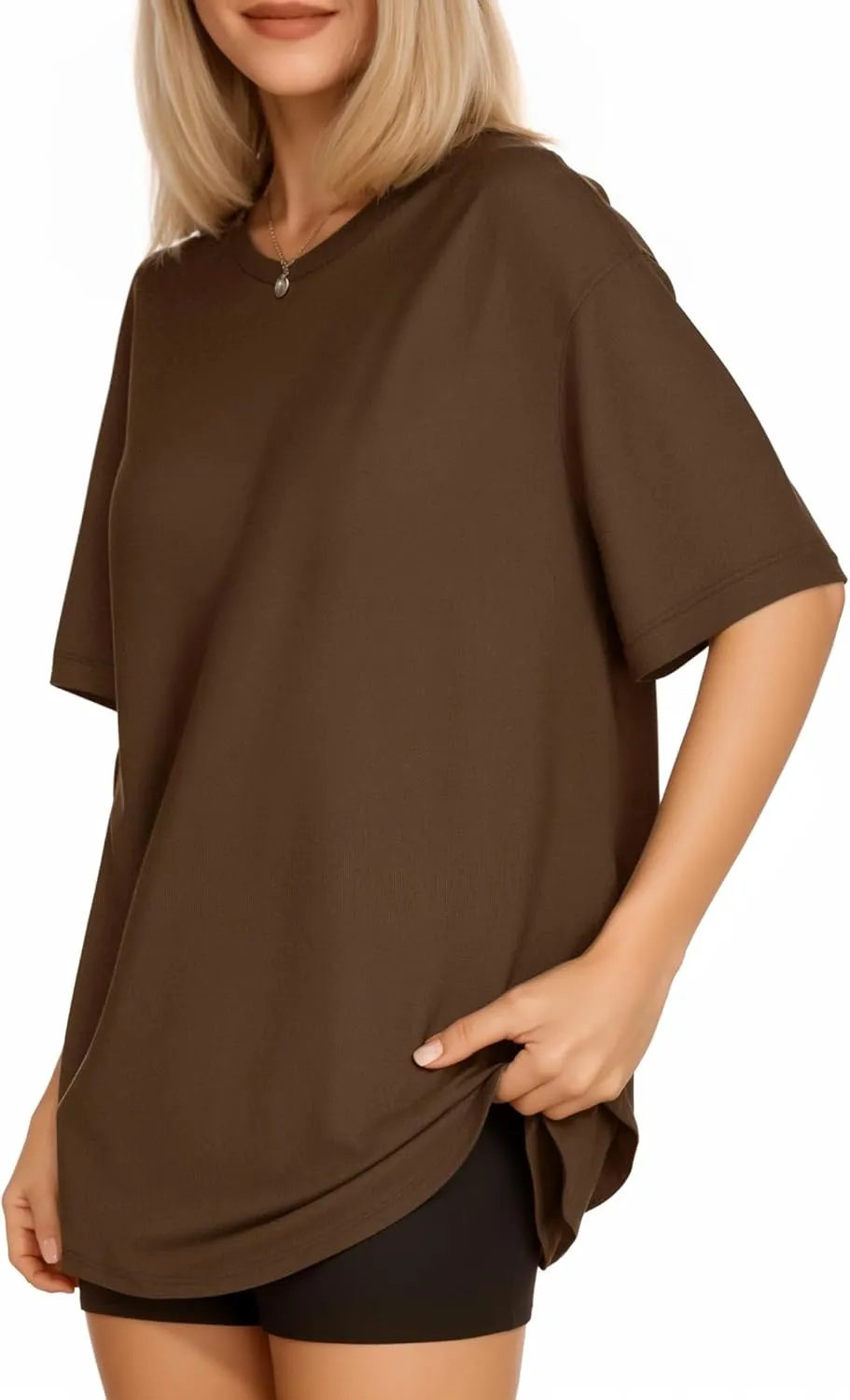MANGOPOP Women's Oversized T Shirts Short Sleeve Crewneck Loose Fit Tops Summer Basic Tee
