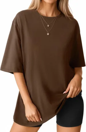 MANGOPOP Women's Oversized T Shirts Short Sleeve Crewneck Loose Fit Tops Summer Basic Tee