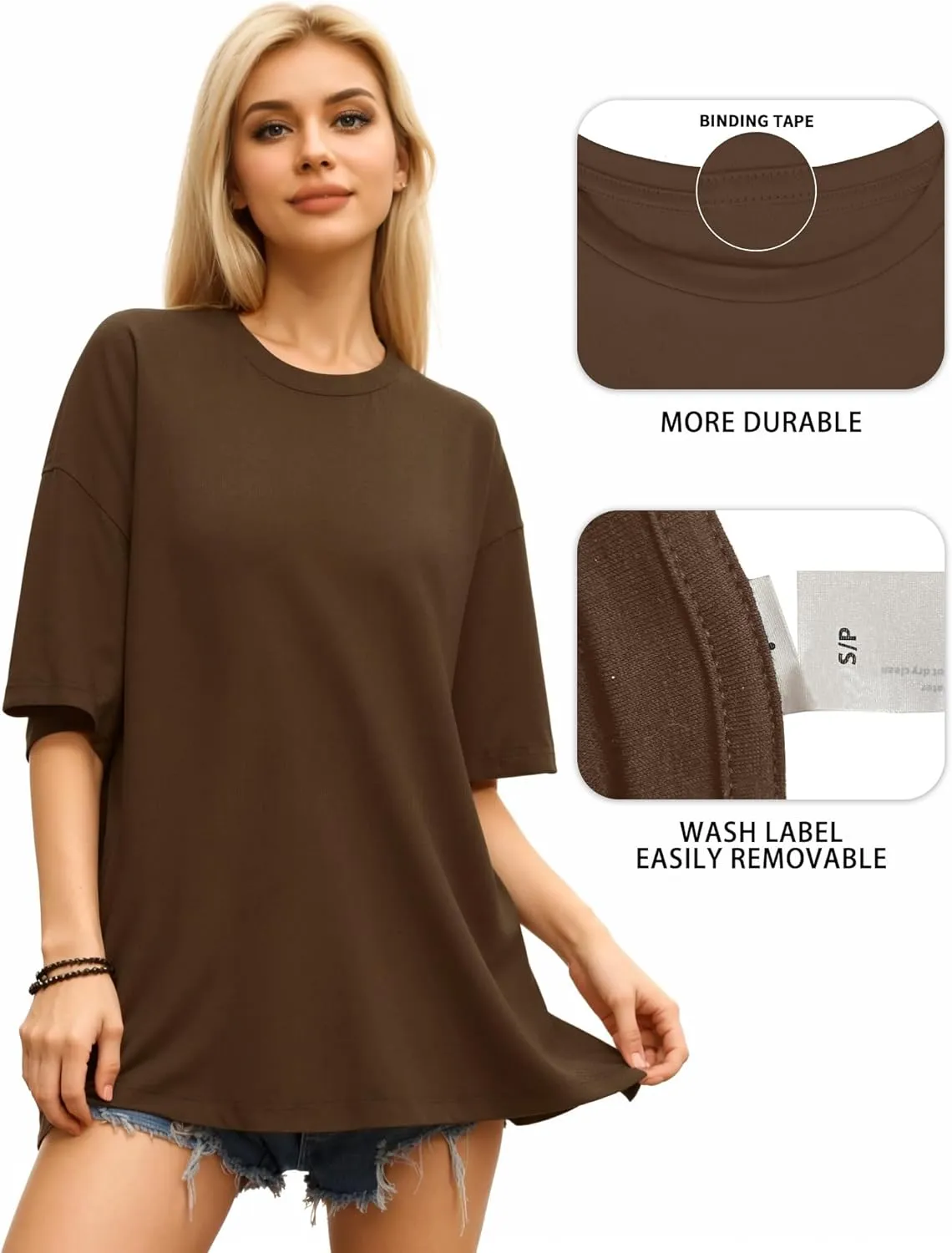 MANGOPOP Women's Oversized T Shirts Short Sleeve Crewneck Loose Fit Tops Summer Basic Tee