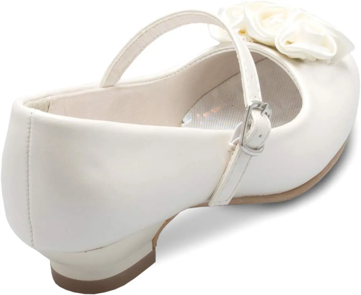 Mary Jane Shoes with Pretty Satin Rolled Rosettes Patent Leather