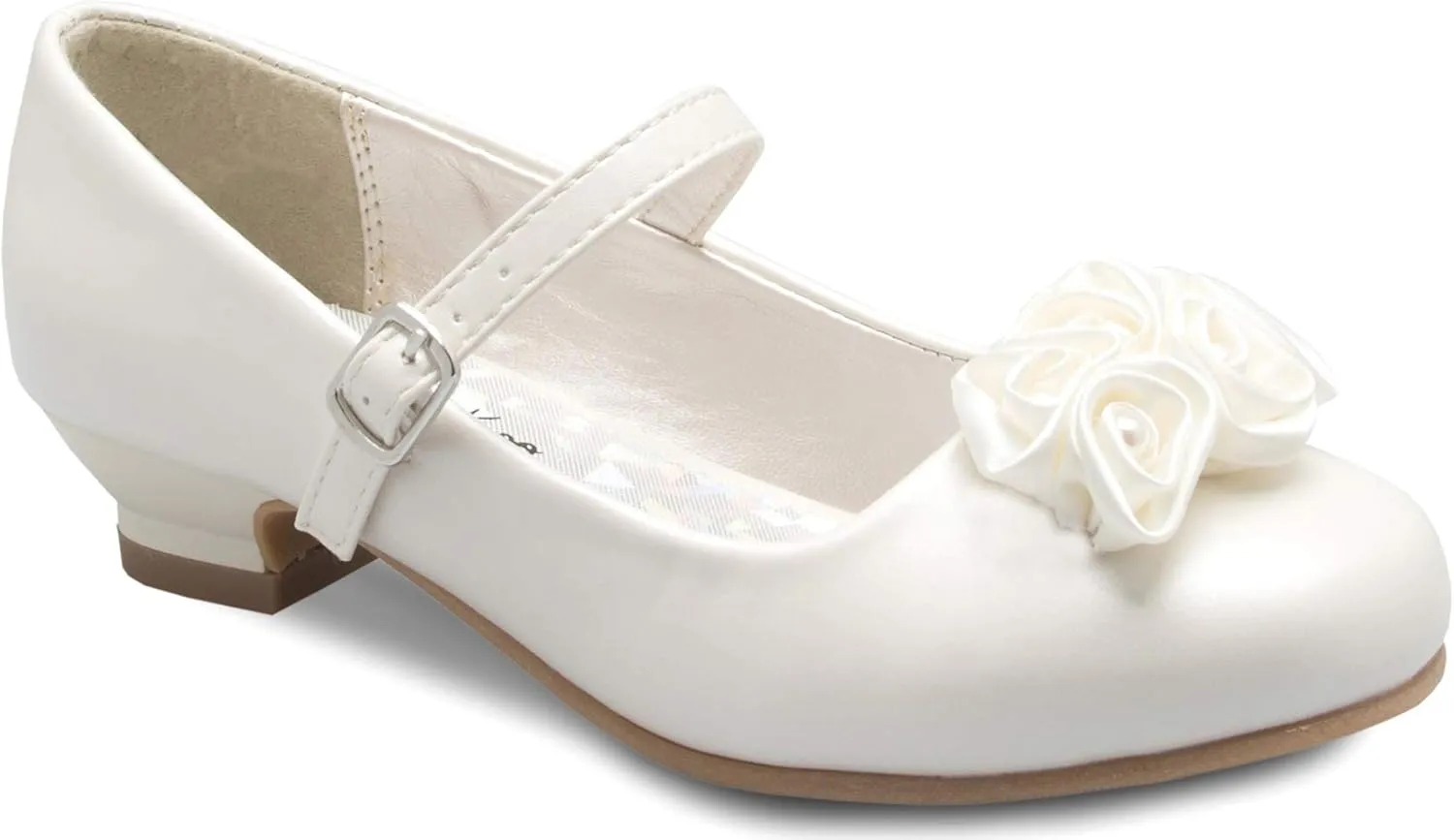 Mary Jane Shoes with Pretty Satin Rolled Rosettes Patent Leather