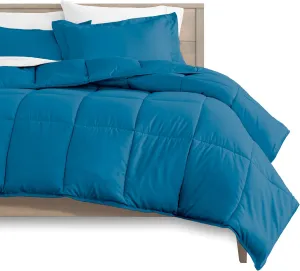 Medium Blue Oversized King Size 6 Piece-Duvet Cover Set 100% Egyptian Cotton Zipper Quilt Cover with Extra Fluffy Baffle Box Comforter(6 Piece-Duvet Cover Comforter 4 Pillow Shams)
