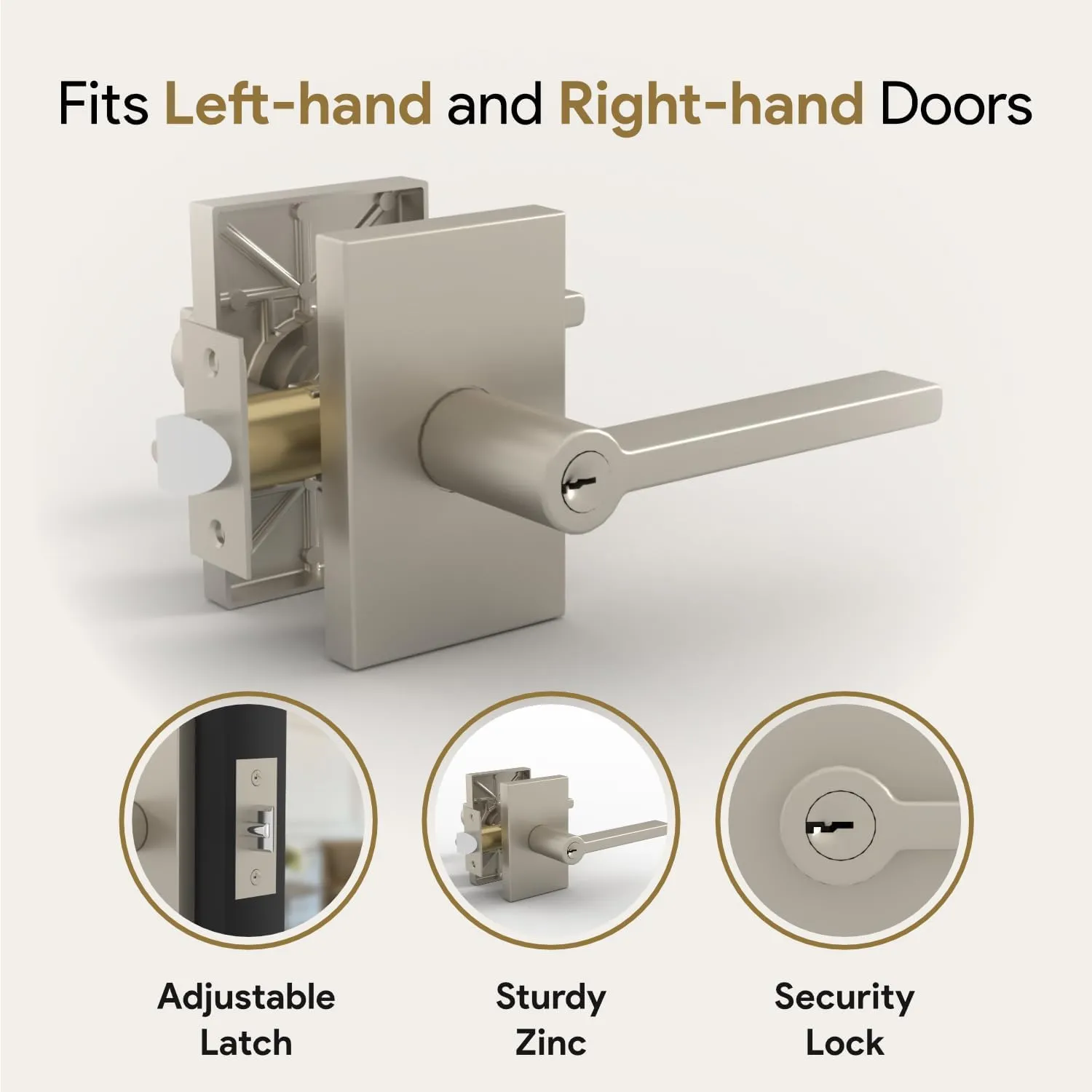 Mega Handles Glamor Entry Lever & Lock Door Handle Set for Hallway, Closet and Bathroom, Heavy Duty Door Levers, Fits All Standard Door Sizes, Screws Included - Satin Nickel (1 Pack)