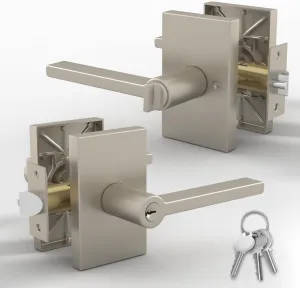 Mega Handles Glamor Entry Lever & Lock Door Handle Set for Hallway, Closet and Bathroom, Heavy Duty Door Levers, Fits All Standard Door Sizes, Screws Included - Satin Nickel (1 Pack)