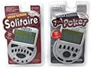 Mega Screen Solitaire & 7 in 1 Poker Handheld Game - Retro LCD Game - Red, Black