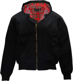 Men´s Black Hooded Harrington Jacket Knightsbridge Tartan Lined England Style Slim-Fit