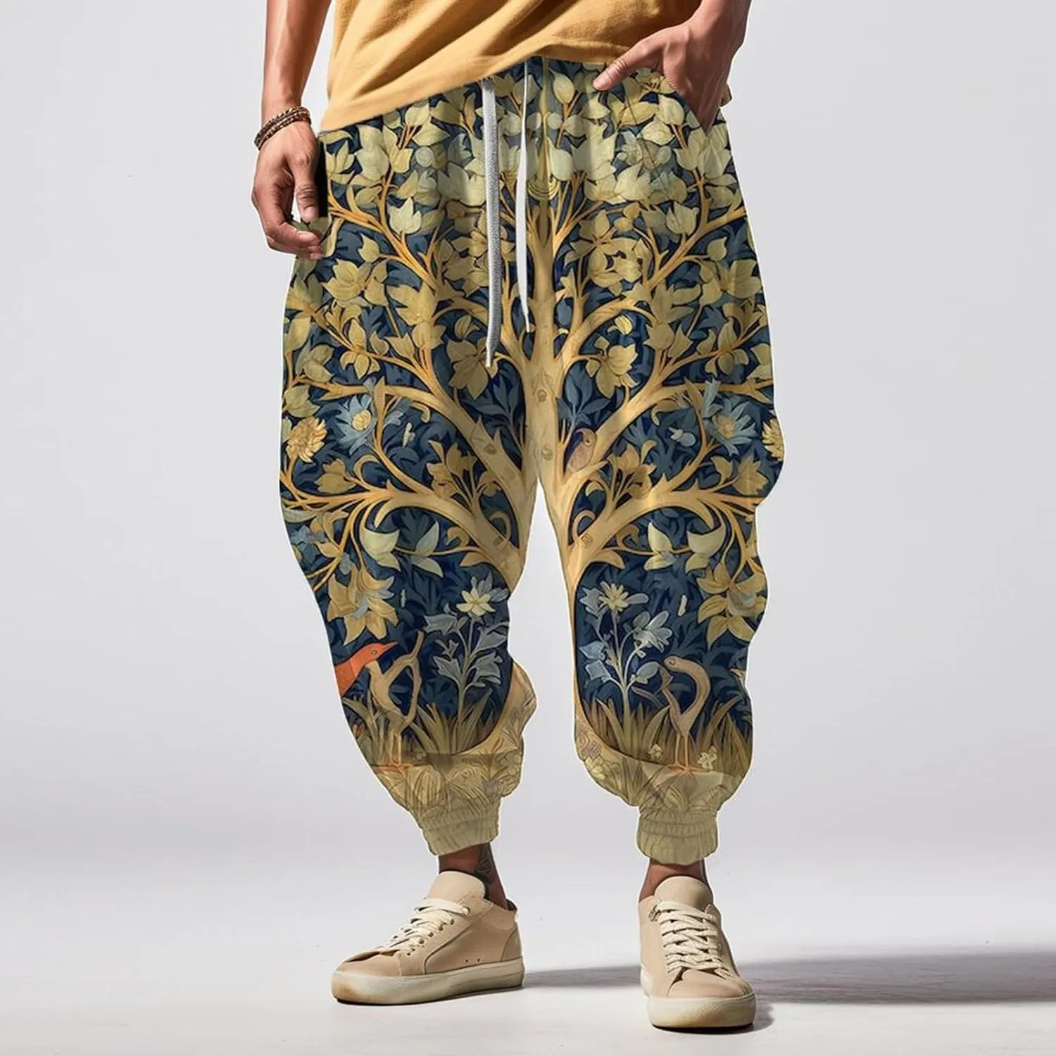 Mens Cotton Linen Waist Casual Ankle Length Pants Sweatpants Mens Loungg Pants Techwear Pants Mens White