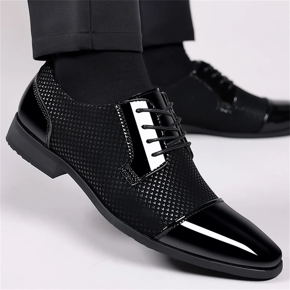 Men's Modern Cap Toe Patent Leather Tuxedo Dress Shoes Formal Business Lace up Oxfords Wedding Prom