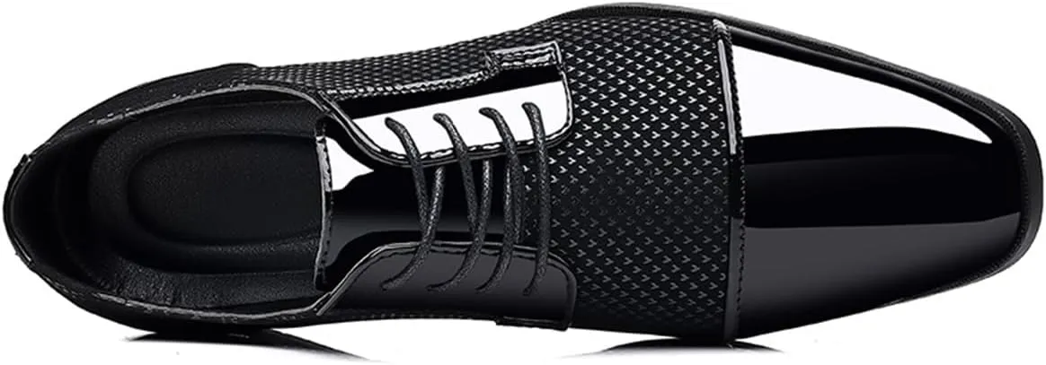 Men's Modern Cap Toe Patent Leather Tuxedo Dress Shoes Formal Business Lace up Oxfords Wedding Prom