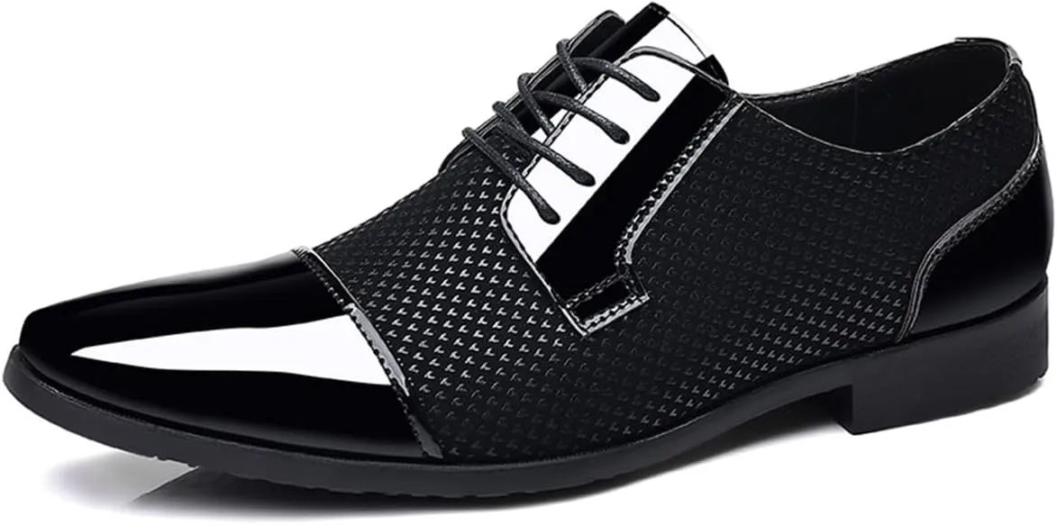 Men's Modern Cap Toe Patent Leather Tuxedo Dress Shoes Formal Business Lace up Oxfords Wedding Prom