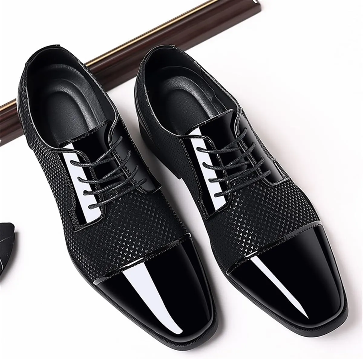 Men's Modern Cap Toe Patent Leather Tuxedo Dress Shoes Formal Business Lace up Oxfords Wedding Prom