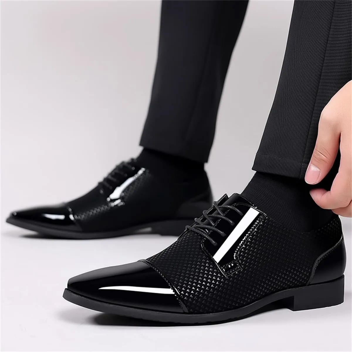 Men's Modern Cap Toe Patent Leather Tuxedo Dress Shoes Formal Business Lace up Oxfords Wedding Prom