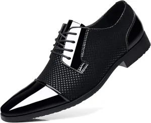 Men's Modern Cap Toe Patent Leather Tuxedo Dress Shoes Formal Business Lace up Oxfords Wedding Prom