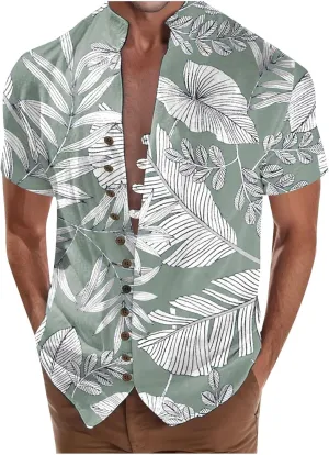 Men's Muscle Fit Dress Shirts Long Sleeve Buttons Down Solid Plain Roll Up Sleeve Summer Beach Shirts Casual Long
