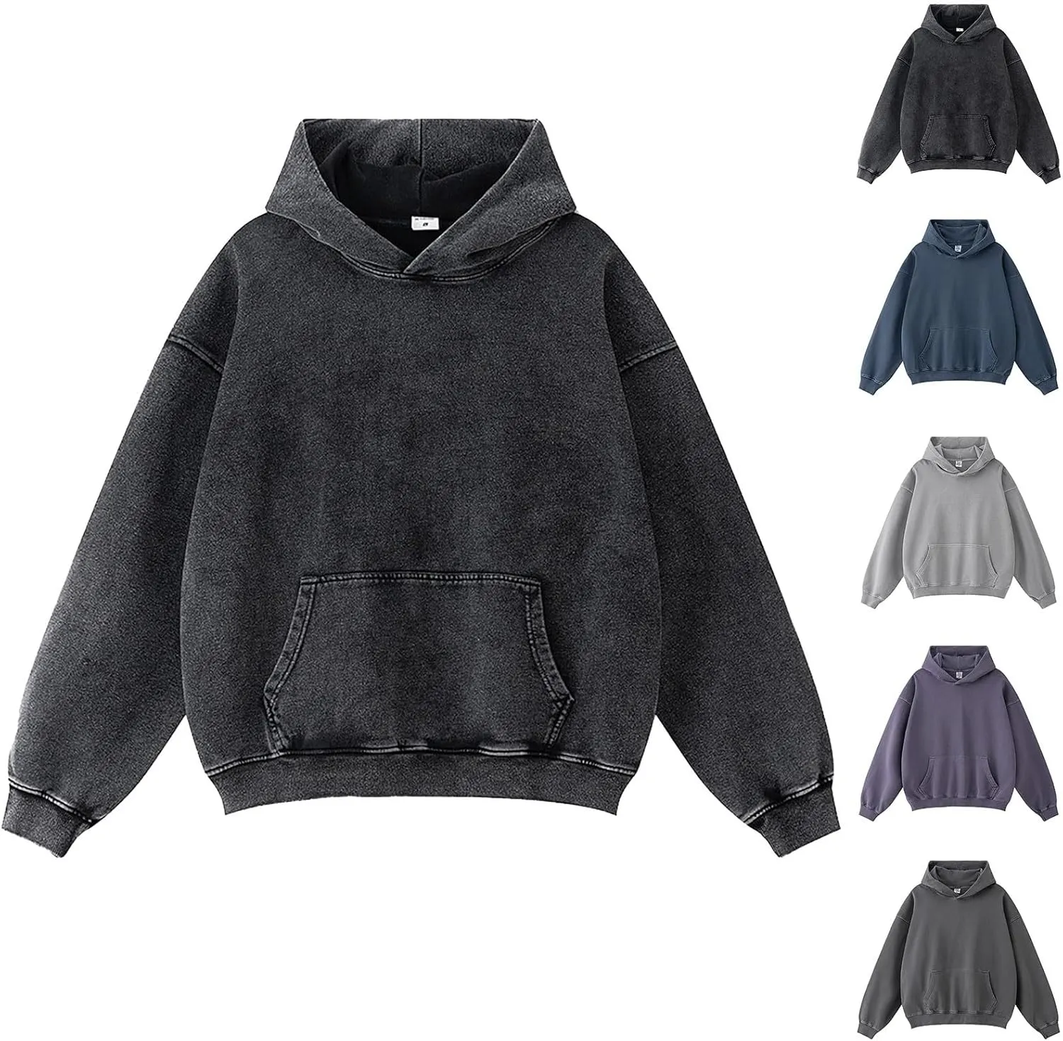 Mens Oversized Cotton Heavyweight Vintage Washed Hoodie Couples Streetwear
