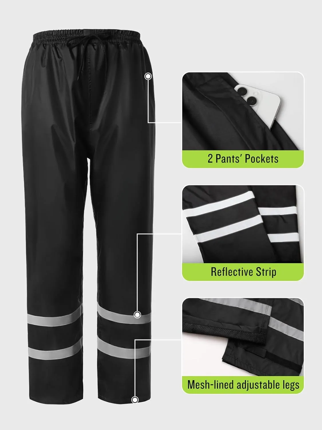 Men's Rain Suit High Visibility Reflective Work Rain Jacket Pants for All Sport Farm Fishing Motorcycle