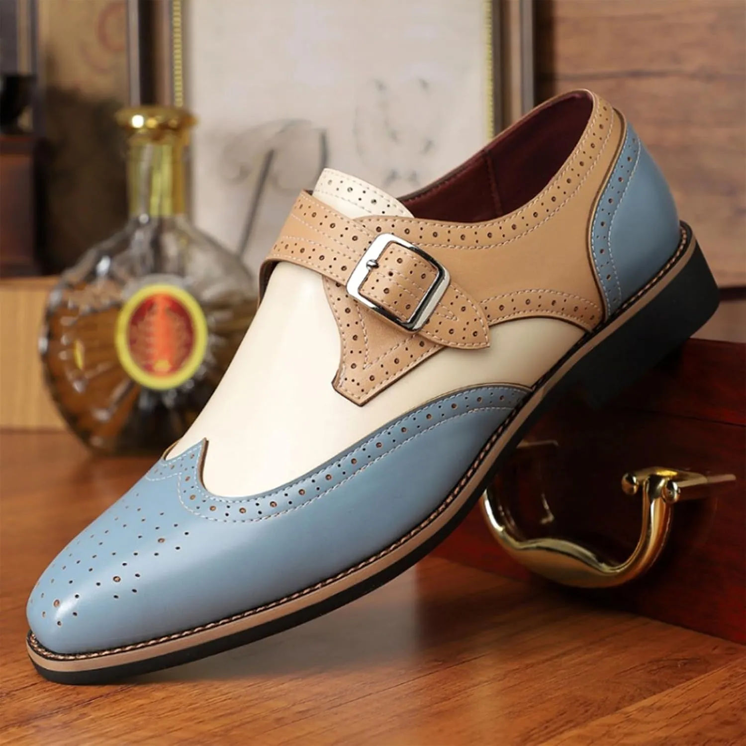 Men's Wingtip Monk Strap Oxfords Colorblock Carving Floral Comfort Derby Dress Shoes Tuxedo Brogues Casual Shoes