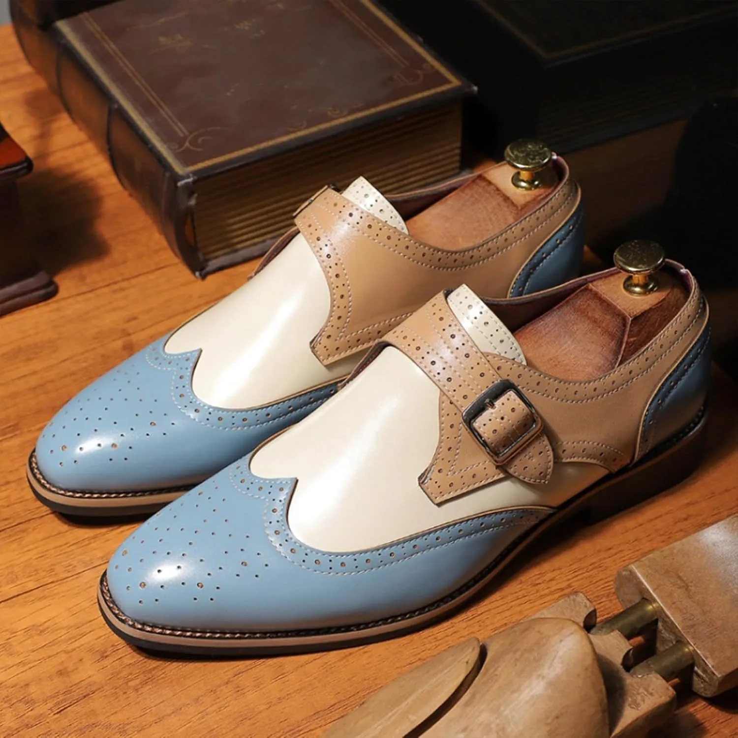 Men's Wingtip Monk Strap Oxfords Colorblock Carving Floral Comfort Derby Dress Shoes Tuxedo Brogues Casual Shoes