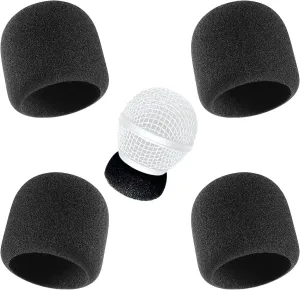 Microphone Grill Interior Foam Windscreen Replacement for SM58, Beta58 and Universal Mic for Recording, Interview, Singing, 4 Pack Black