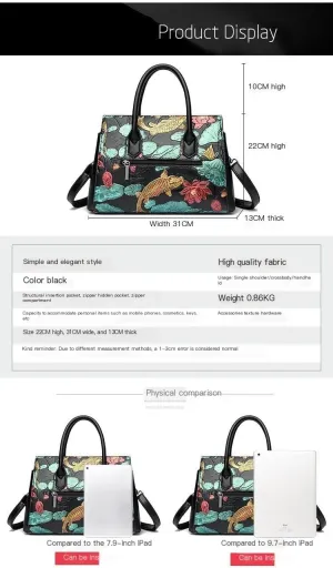 Middle aged Mom's Bag with Ethnic Style, Large Capacity Retro Carved Handheld One Shoulder Crossbody Bag