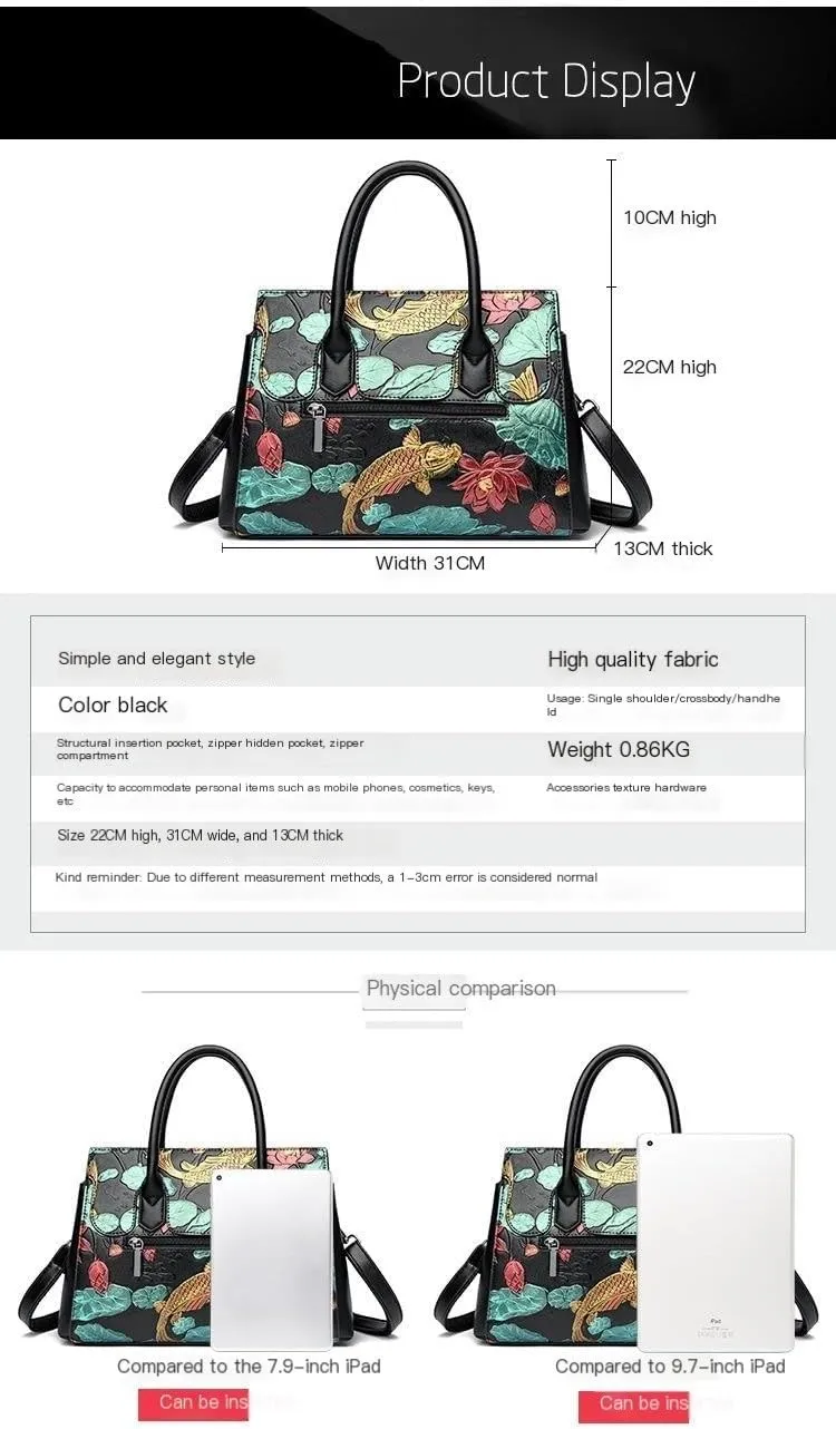Middle aged Mom's Bag with Ethnic Style, Large Capacity Retro Carved Handheld One Shoulder Crossbody Bag